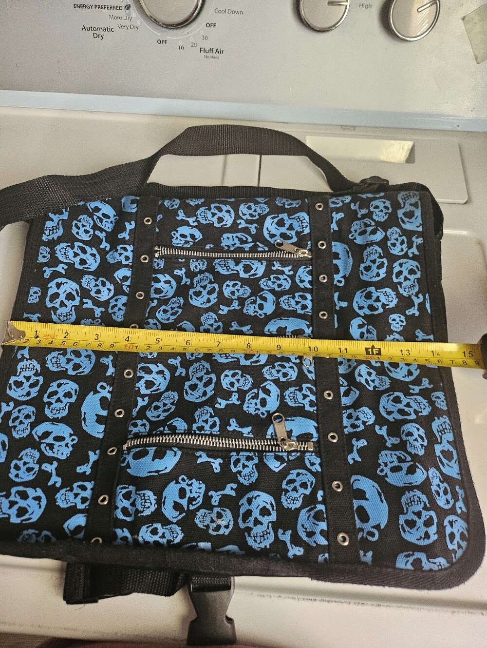 Demonia Blue Skull Print Crossbody Messanger Bag with Zipper Accents - Picture 6 of 9